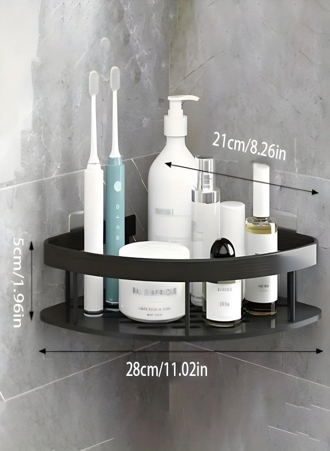 Flipco Adhesive Corner Shelf for Bathroom Wall/Aluminium Kitchen Corner Shelf Adhesive with Railing & Magic Stickers/Bathroom Organiser Without Drill (2) - Image 2
